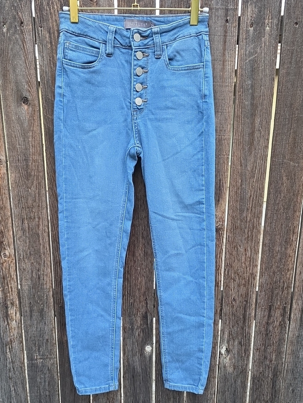 Just USA High-Rise Button-Fly Slim Jeans in Denim Blue